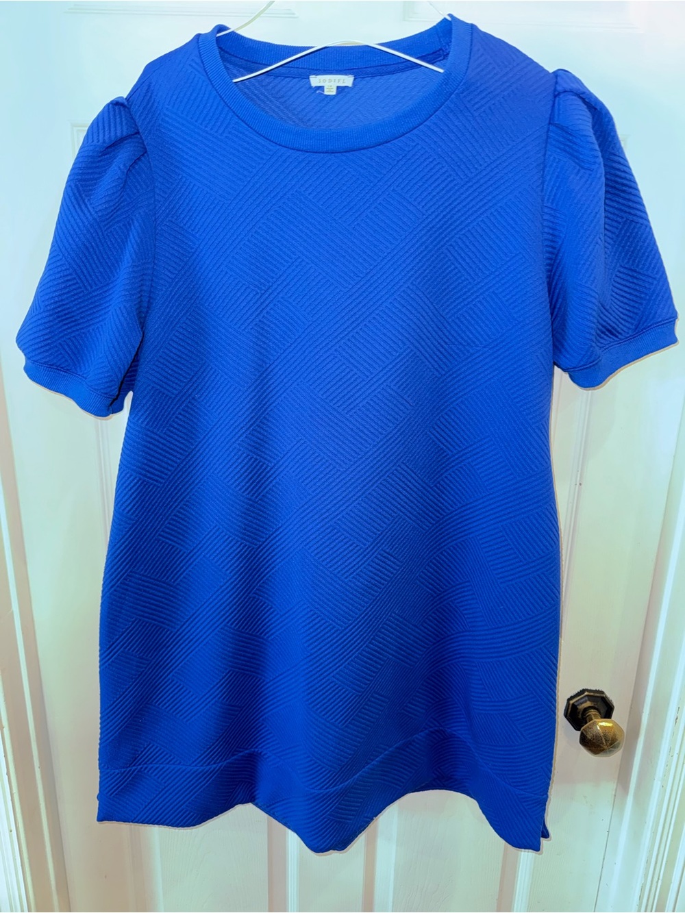 JODIFL Royal Blue Textured Puff Sleeve Casual Dress
